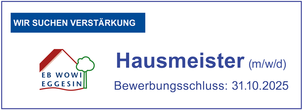 zeigt Hinweis auf Stellenausschreibung Hausmeister für Eigenbetrieb